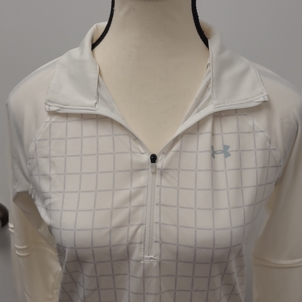 UnderArmour Size S White/Baby Blue 1/2 Zip Fitted Heatgear Top - Picture 4 of 8